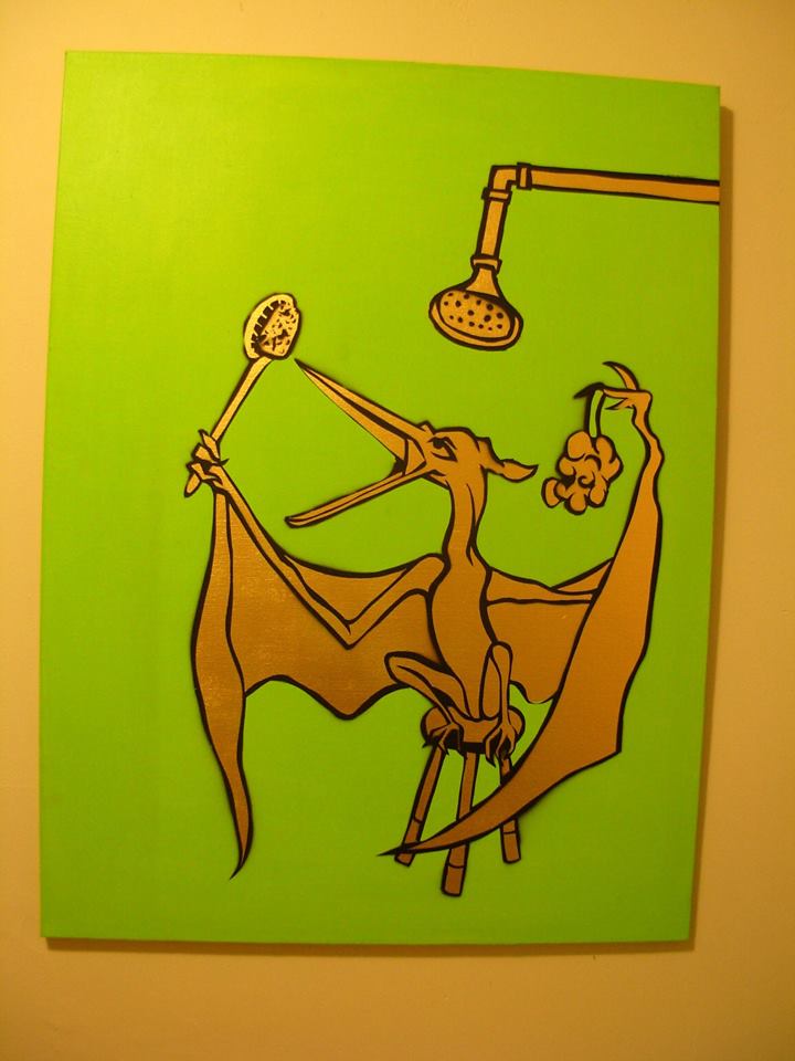 Stencil of a Pteranodon showering