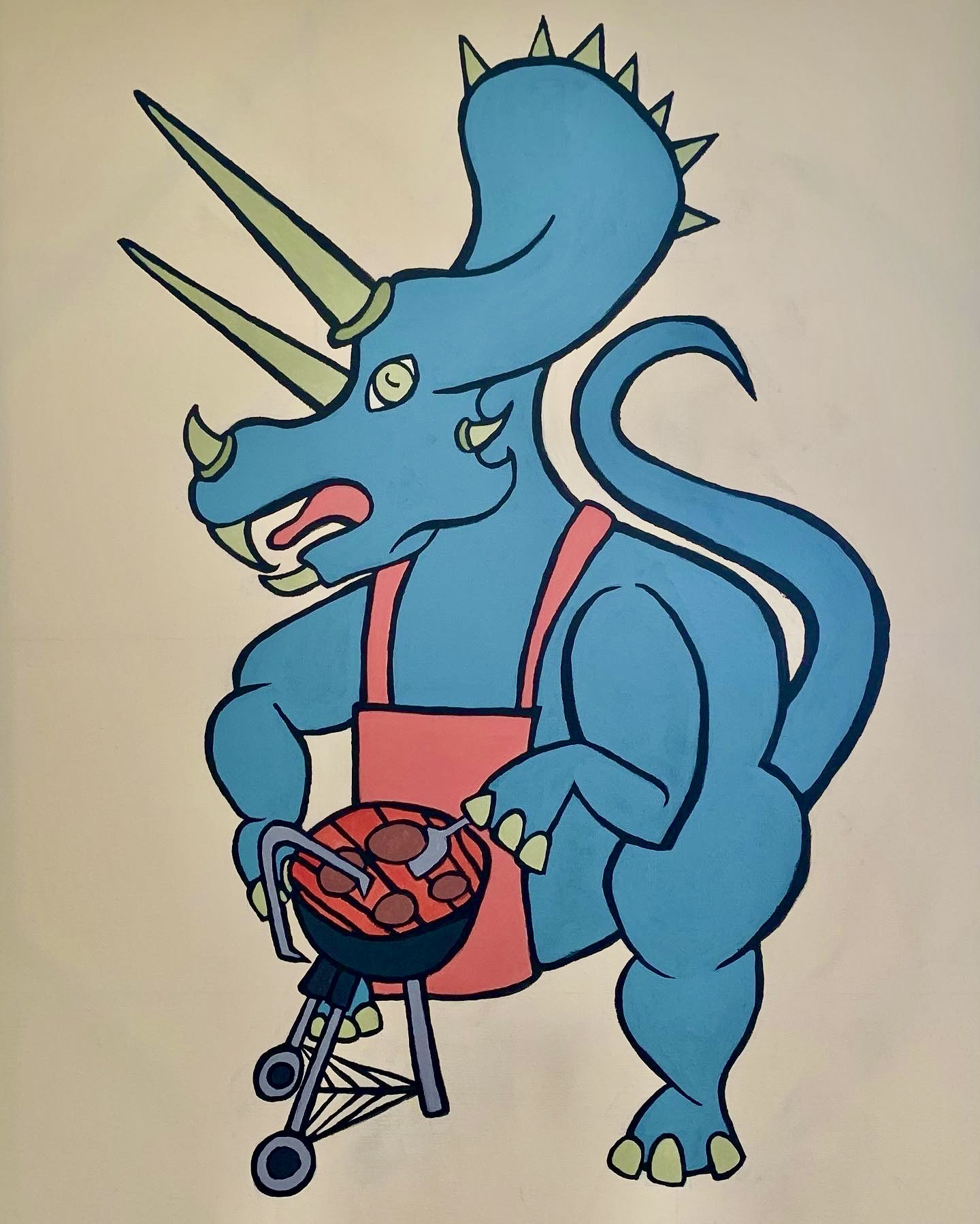Stencil of a Sauropod operating a french press.